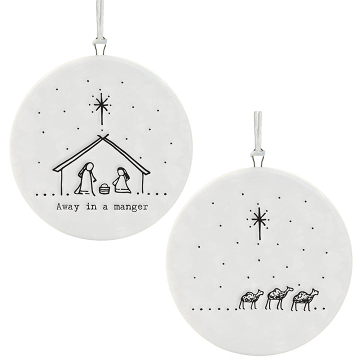 Away in a Manger | Flat Porcelain Hanging Christmas Ornament | Cracker Filler