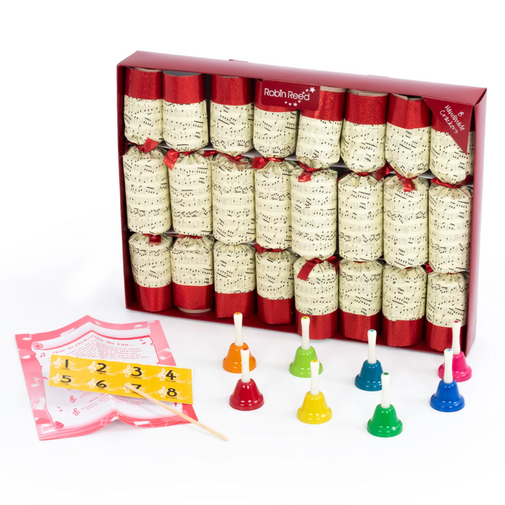 8 Large Premium Christmas Music Crackers | With Bells &amp; Music Sheets | Ready Made