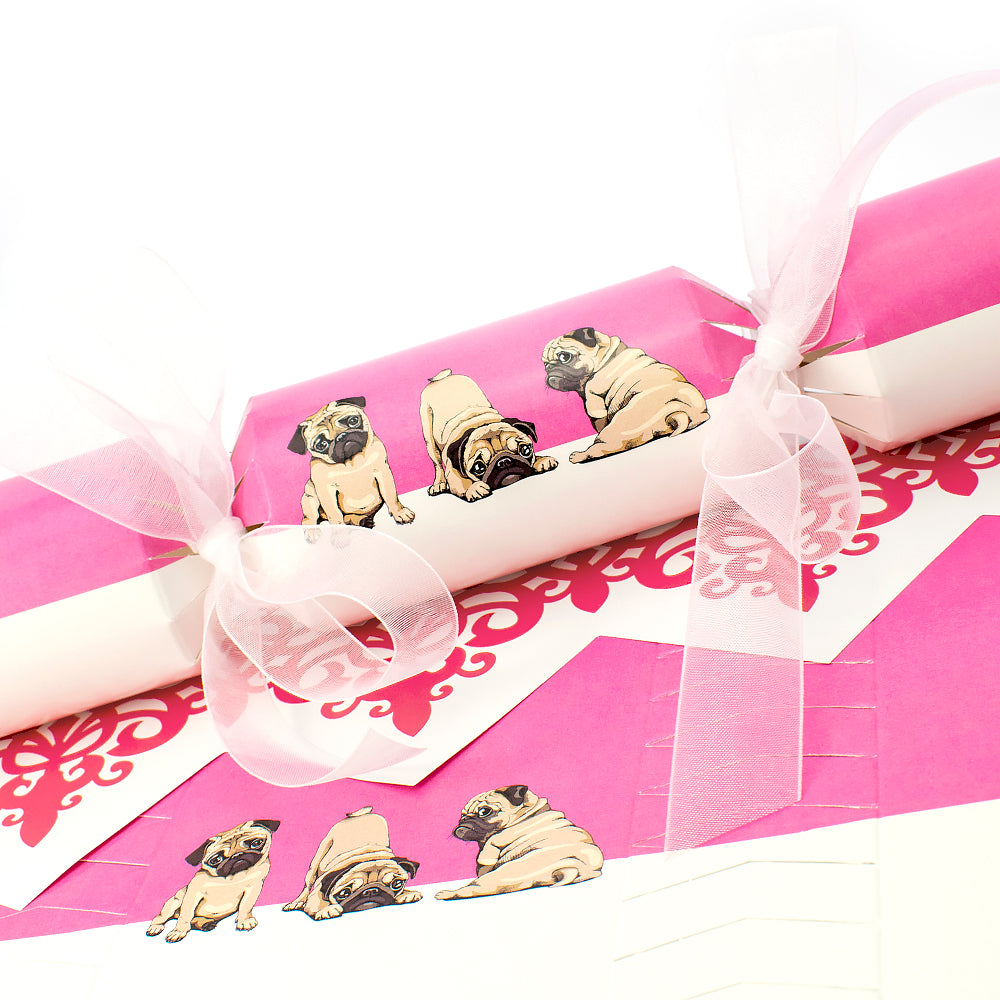 6 Cute Pink Pug Crackers - Make & Fill Your Own Kit