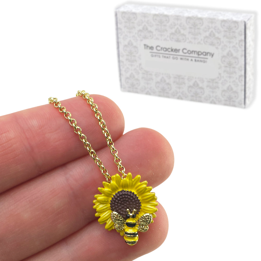 Sunflower and Bee | Gold Plated Necklace | Little Gift | Cracker Filler