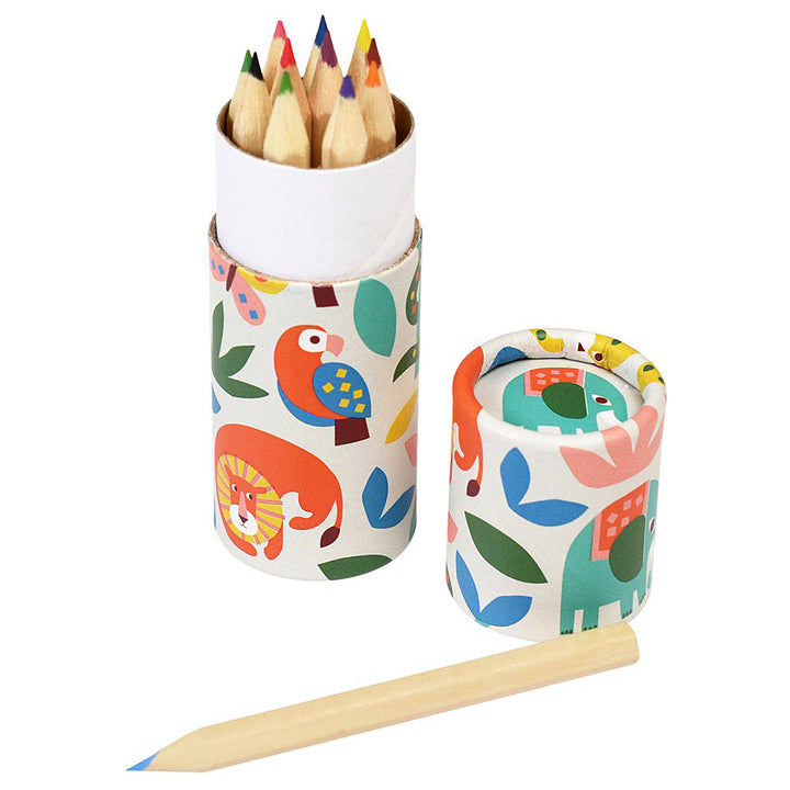 Retro Wild Animals | 12 Short Coloured Pencil Crayons | Little Gift | Cracker Filler
