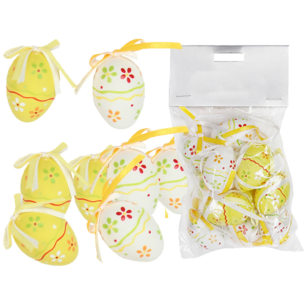 12 4cm Yellow and White Hanging Plastic Eggs for Easter Trees
