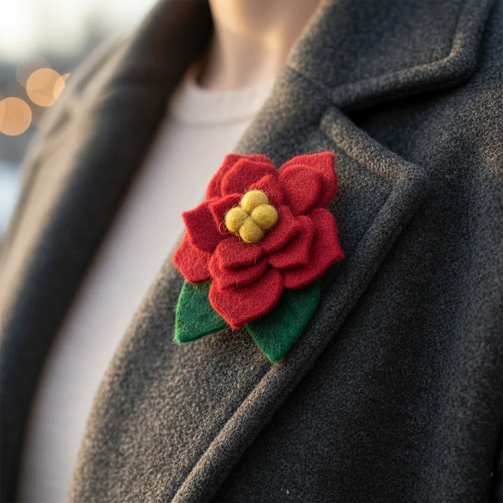 Poinsettia | Handmade Felt Christmas Brooch | Cracker Filler | Fairtrade