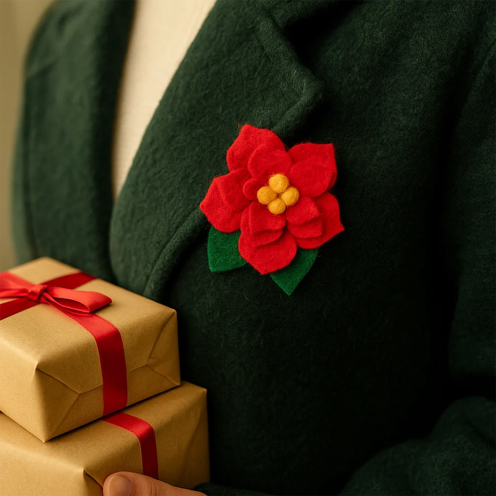 Poinsettia | Handmade Felt Christmas Brooch | Cracker Filler | Fairtrade