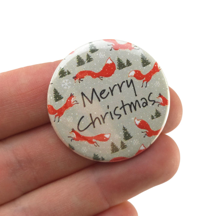 Christmas Fox | Merry Christmas | 38mm Pin Badge | Little Gift | Cracker Filler