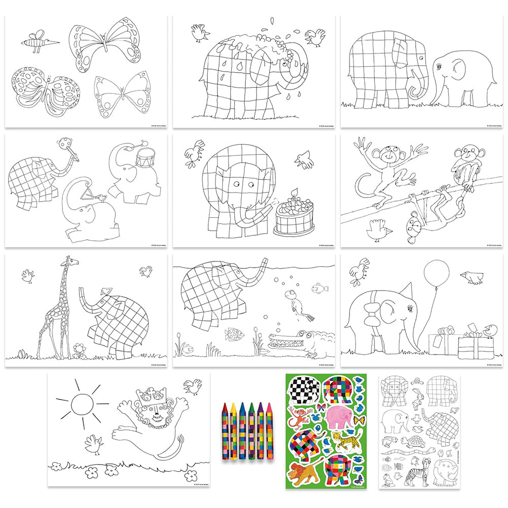 Elmer | Colouring Set with Crayons & Stickers | Rainy Day Gift Idea