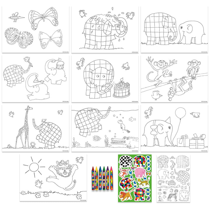 Elmer | Colouring Set with Crayons & Stickers | Rainy Day Gift Idea