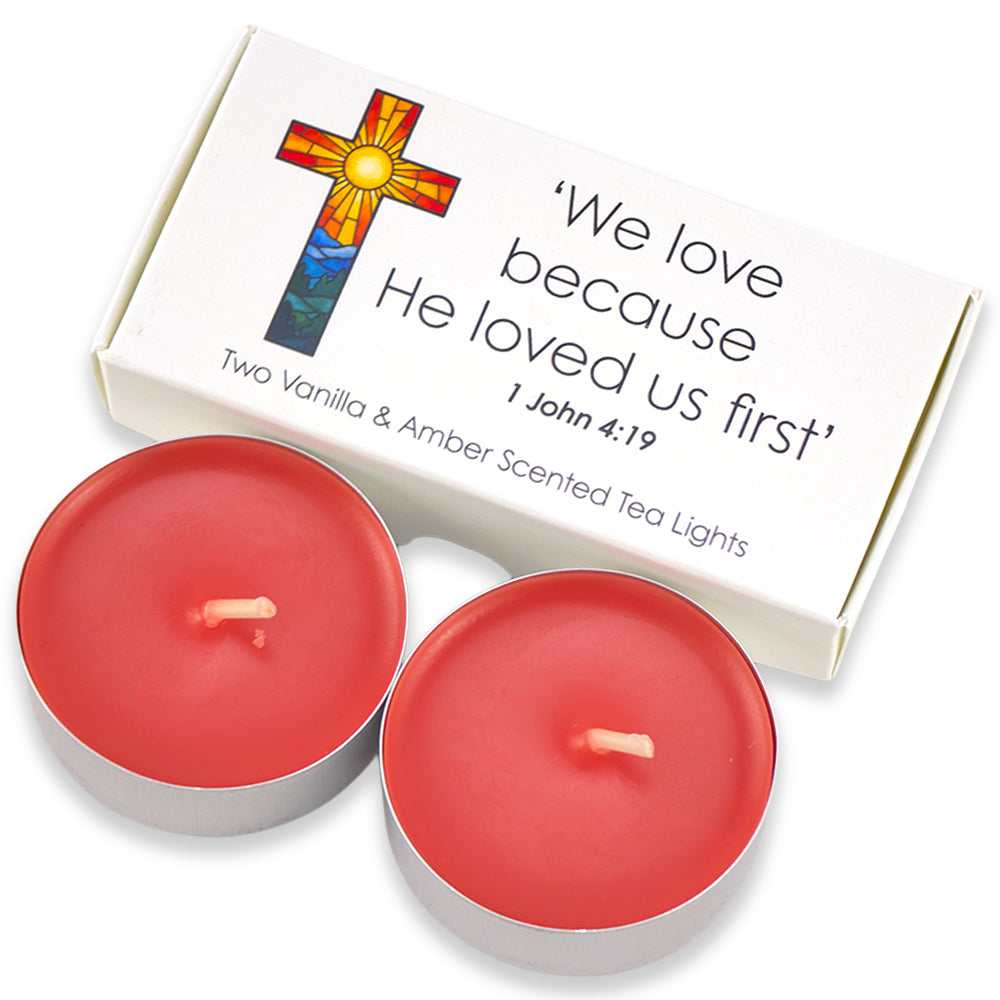 We love because He loved us first | Tealight Candles | Mini Cracker Filler Gift