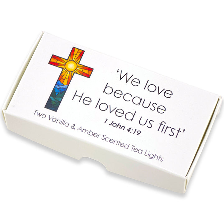 We love because He loved us first | Tealight Candles | Mini Cracker Filler Gift
