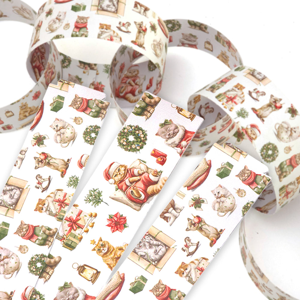 30 Reusable Christmas Paper Chains | Cute Christmas Cats | No Glue Needed | 2.5m