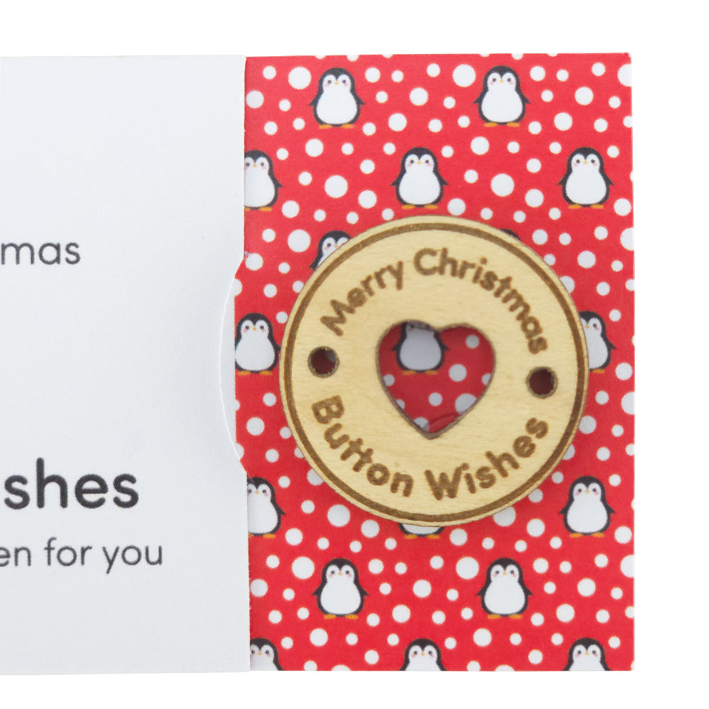 Snowtime Penguin | Button Wishes | Merry Christmas Sew On Token | Little Gift
