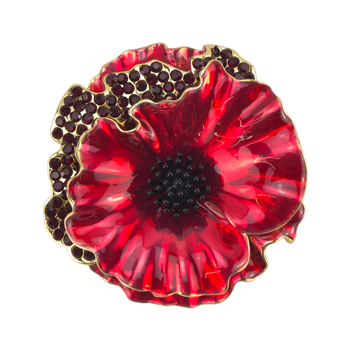 Poppy with Siam Rhinestones | Gold Plated Brooch | Little Gift | Cracker Filler