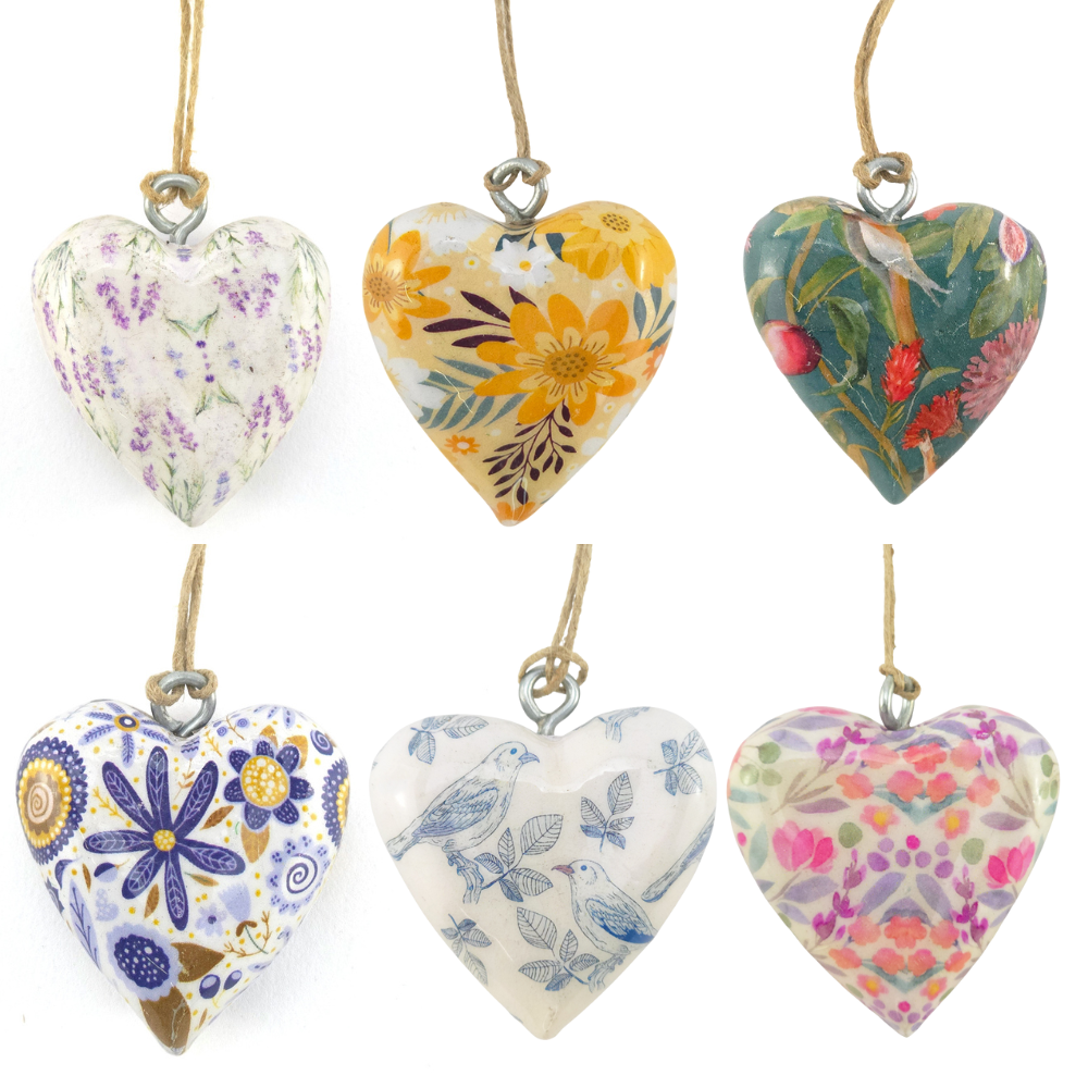 Floral Heart Wooden Hanging Ornament | 5cm | Little Gift | Cracker Filler