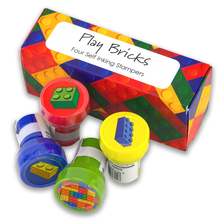 Play Bricks | 4 Self Inking Stampers for Kids | Cracker Filler | Party Bag Gift