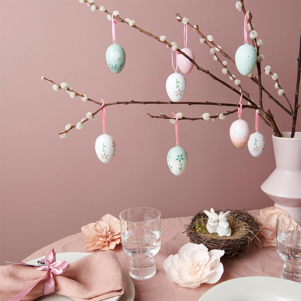 Pretty Pink Florals | 6cm Hanging Easter Egg Tree Ornaments | Pack of 6