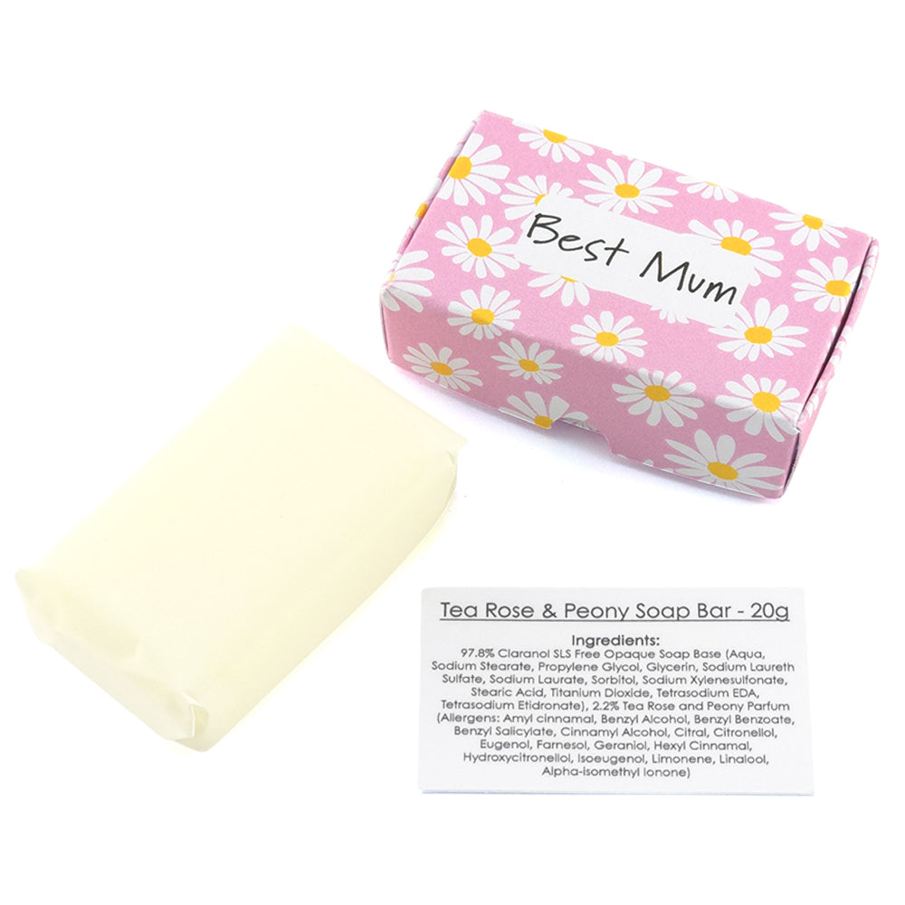 Best Mum | Tea Rose & Peony | 20g Travel Soap Bar | Little Gift | Cracker Filler
