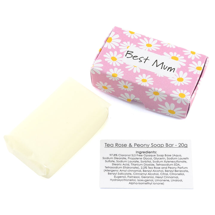 Best Mum | Tea Rose & Peony | 20g Travel Soap Bar | Little Gift | Cracker Filler