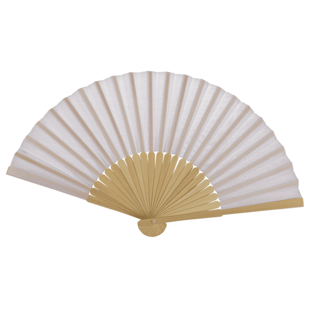 Bamboo &amp; White Fabric Fan | 21cm Long | Little Gift