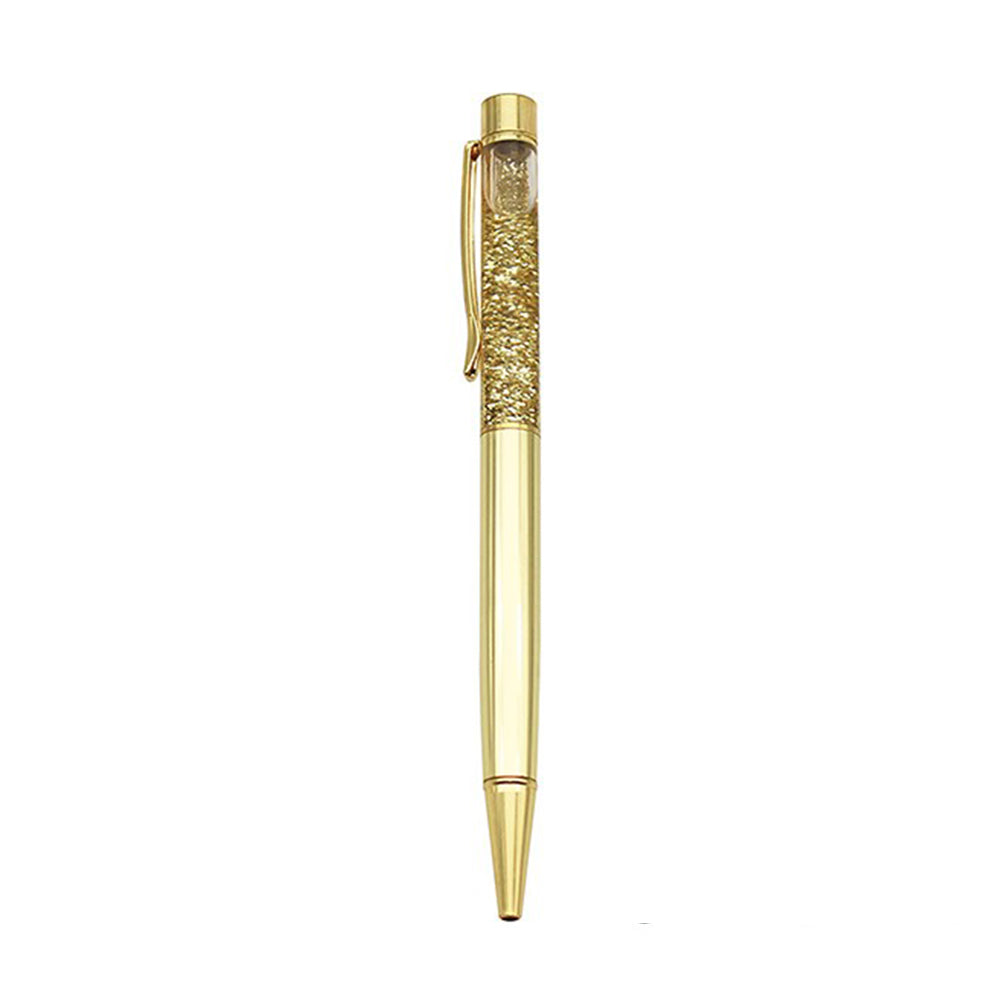 Single Gold Floating Glitter Retractable Ballpoint Pen - Black Ink