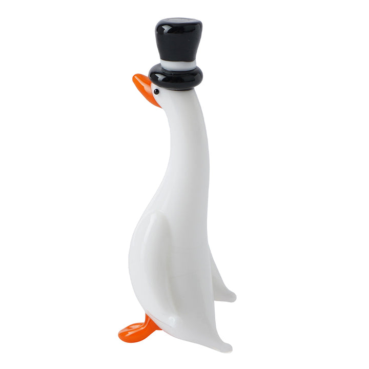 Mini Glass Duck with Glass Top Hat Ornament | Little Gift | Cracker Filler