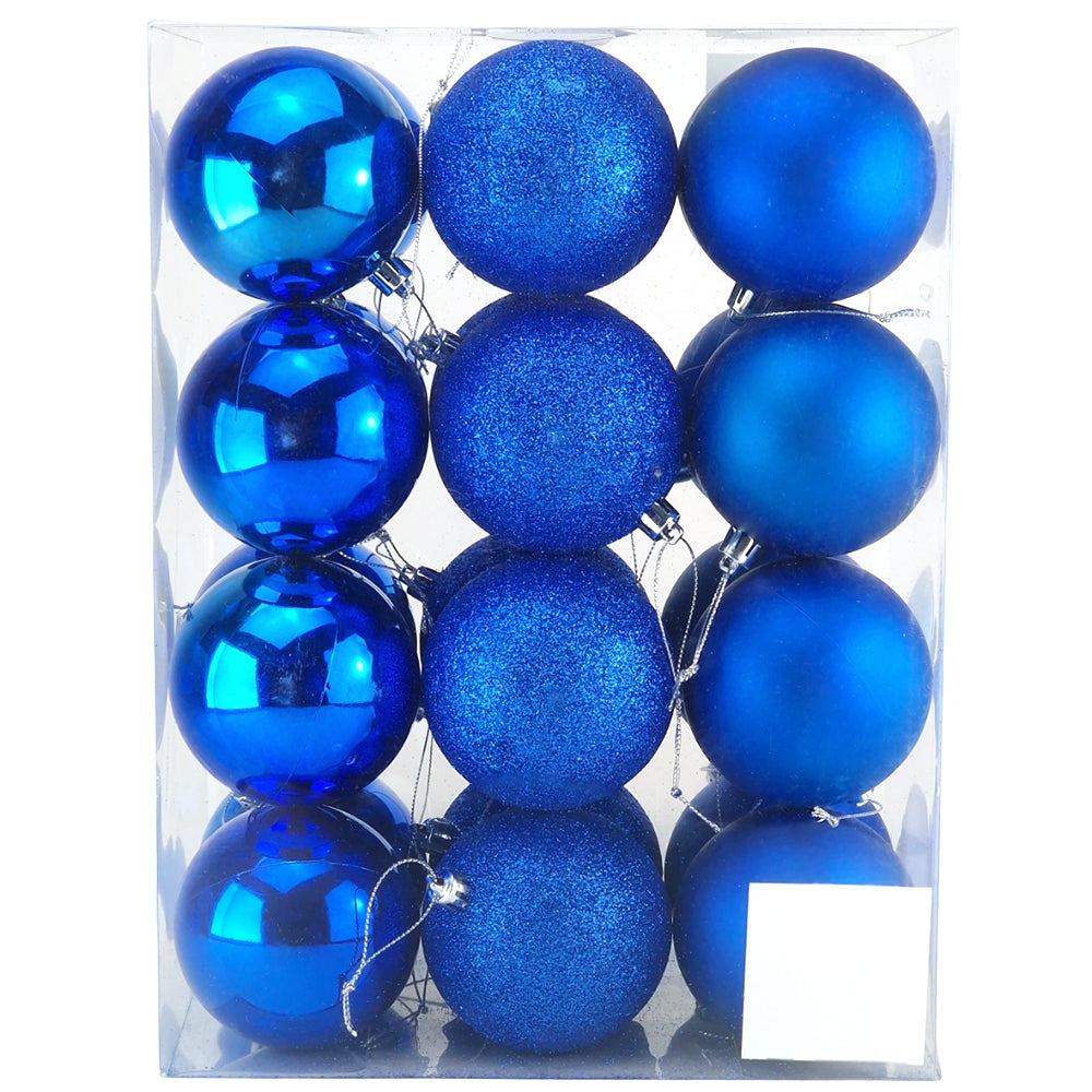 8cm Royal Blue Shatterproof Christmas Baubles | 24 Assorted