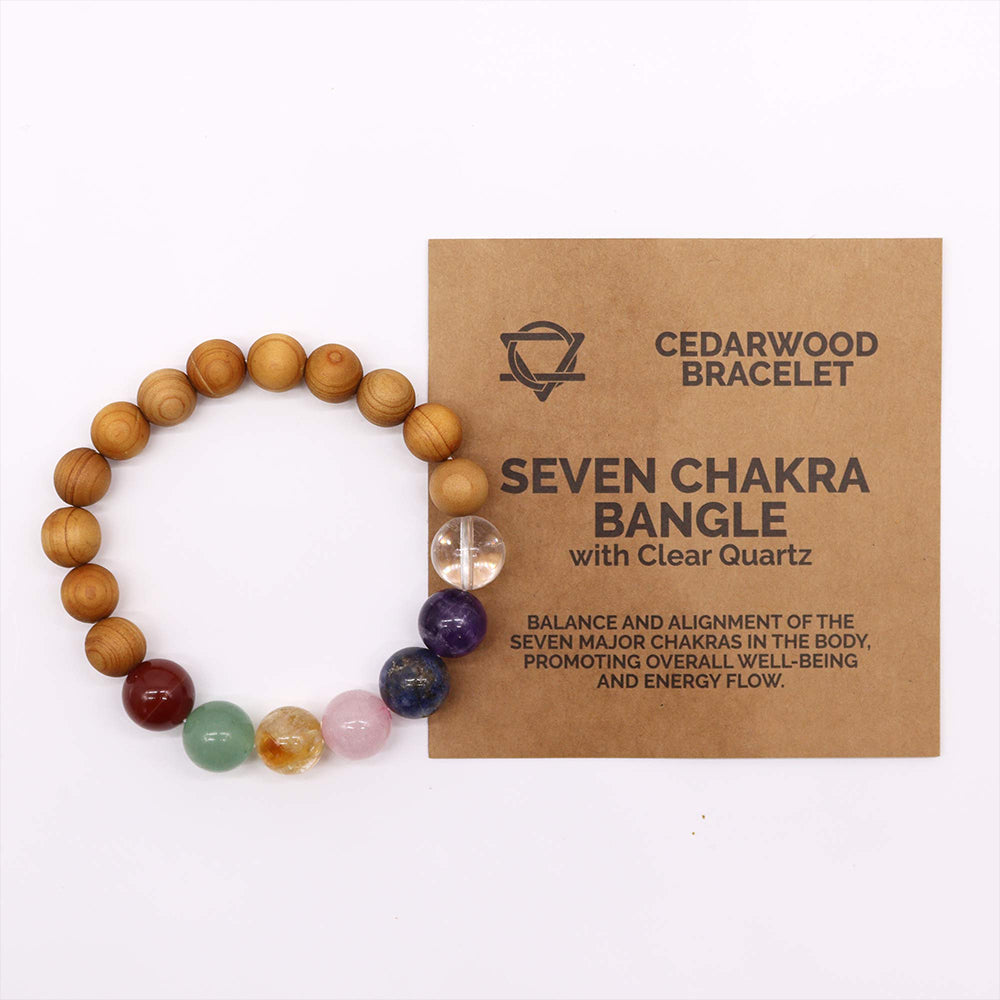 Cedarwood & Seven Chakras | Smooth Crystal & Wood Bracelet | Cracker Filler