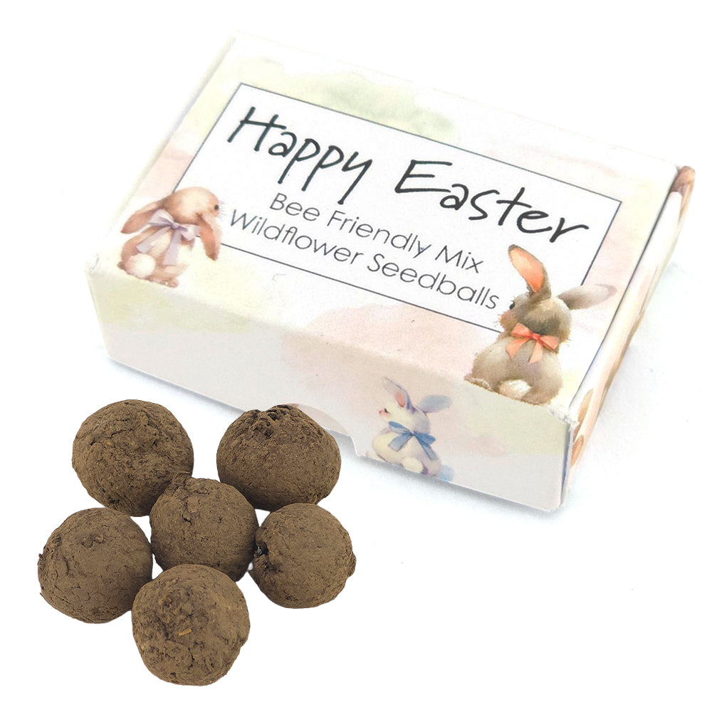 Happy Easter | Powder Puff Bunnies | 6 Seedball Box | Bee Mix | Cracker Filler