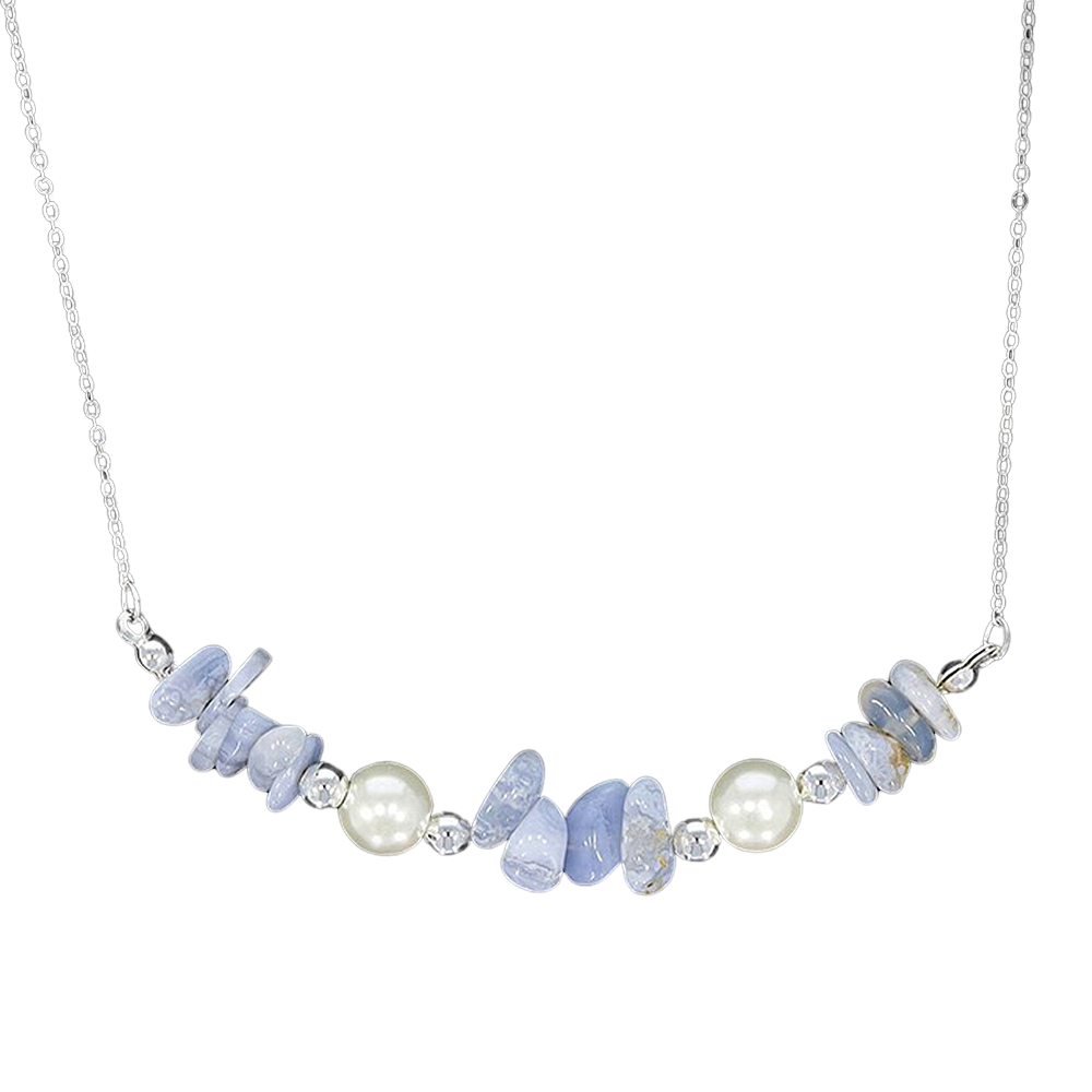 Blue Lace Agate | Pretty Necklace| Silver Plated | Gift Boxed