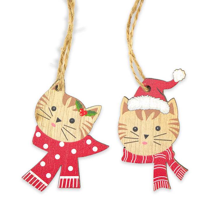 Christmas Pussy Cat | Wooden Hanging Ornament | Single | Cracker Filler Gift