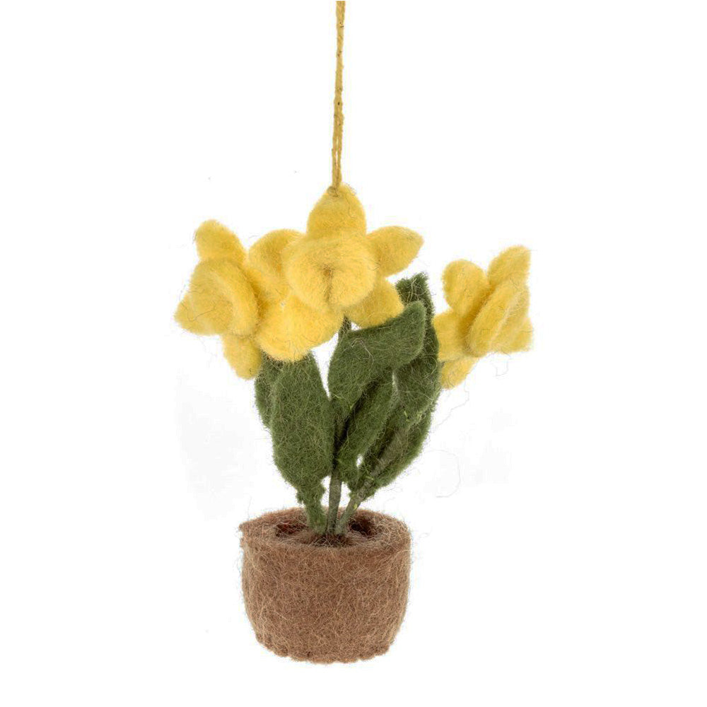 Single 11cm Daffodils in a Pot Hand Felted Hanging Easter Tree Decoration - Fairtrade Felt