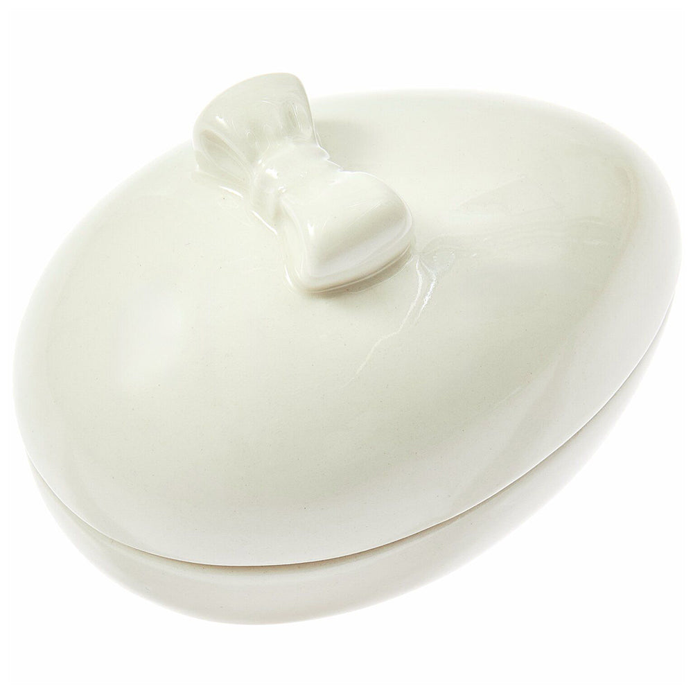 Cute Little Ceramic Egg Shaped Trinket Dish with Lid | 9.5cm Long | Easter Décor