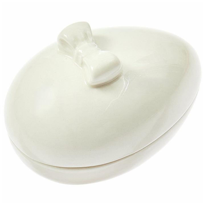 Cute Little Ceramic Egg Shaped Trinket Dish with Lid | 9.5cm Long | Easter Décor