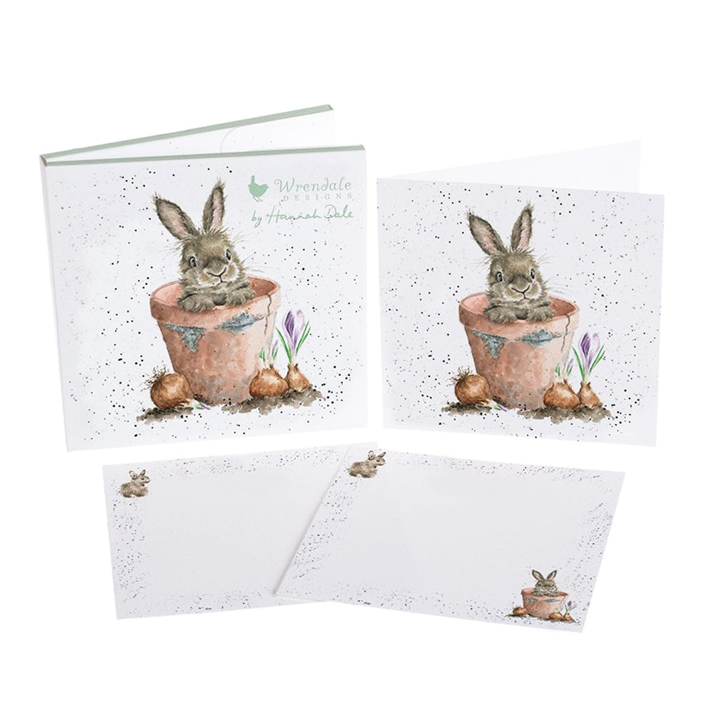 Flowerpot Bunny Notelet Set | 12 Cards and Envelopes | Wrendale Designs
