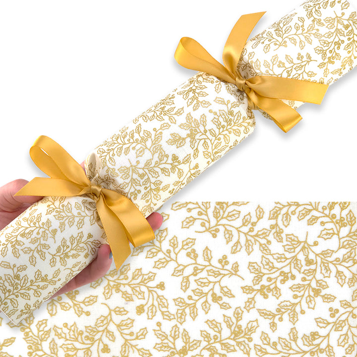 Golden Christmas Holly | Reusable Fabric Cracker Set | Assemble &amp; Fill
