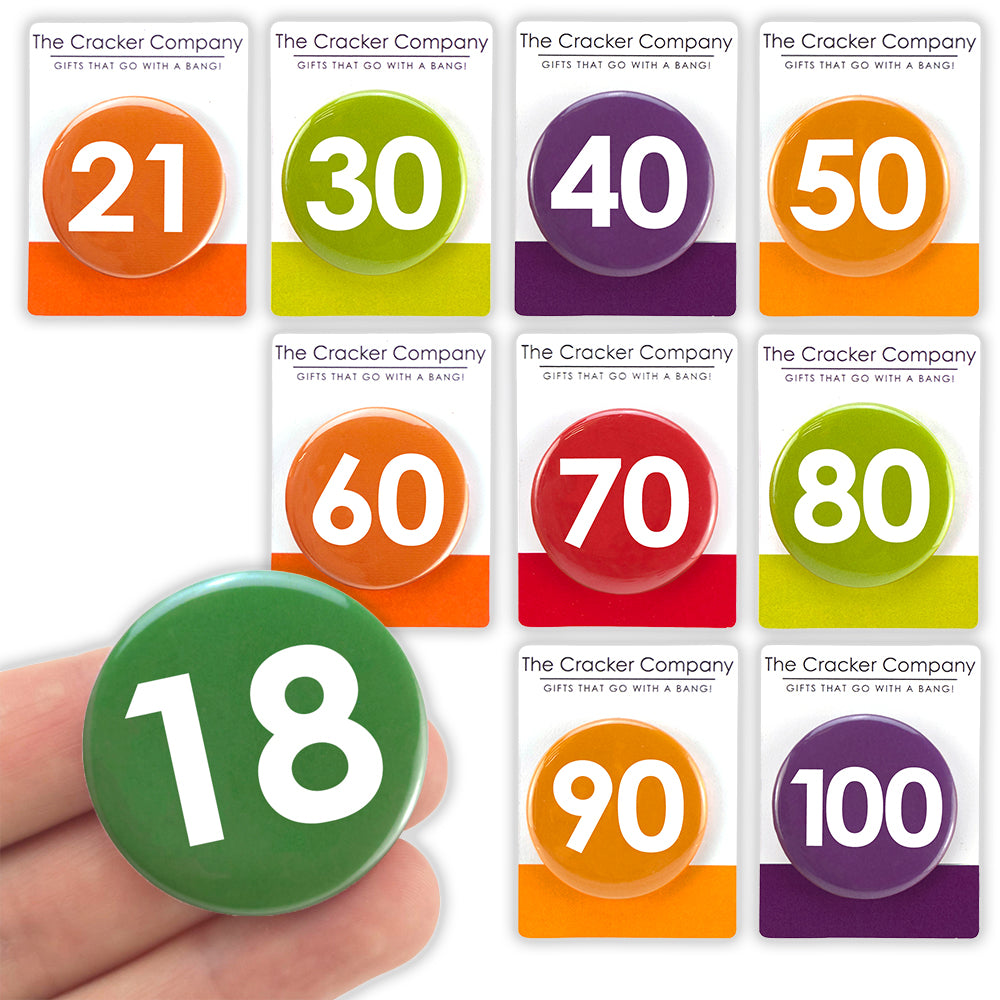 Milestone Birthday | 38mm Pin Badge | Cracker Filler | Mini Gift