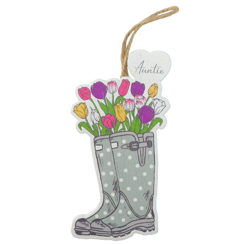 AUNTIE | Floral Welly Boot Hanger | Little Gift | Cracker Filler