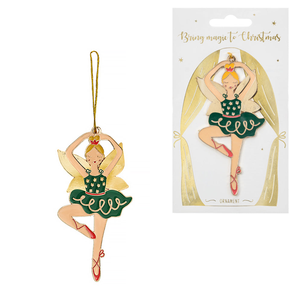 9.5cm Enamelled Metal Nutcracker Ballerina Hanging Christmas Tree Ornament