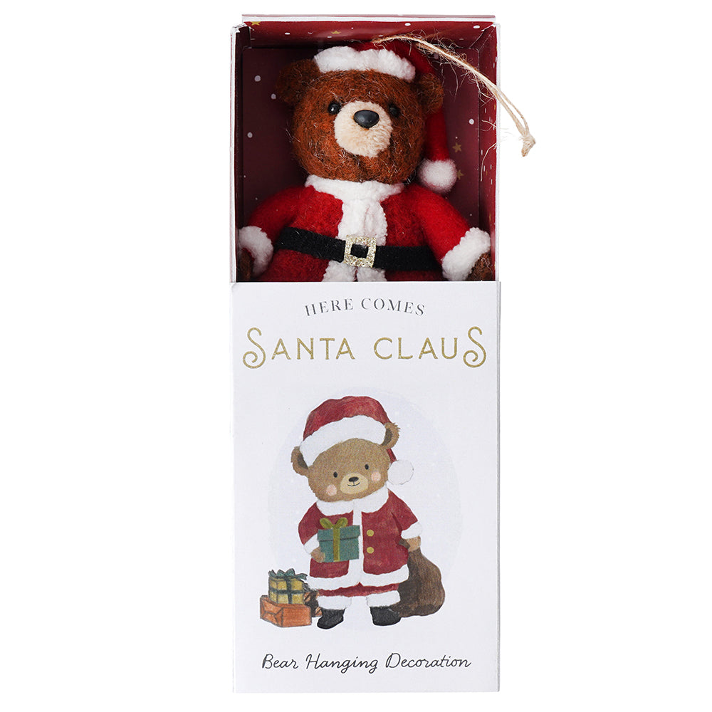 Here Comes Santa Claus | Hanging Little Felt Bear Christmas Ornament | Mini Gift