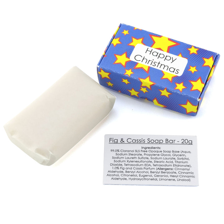 Happy Christmas | Fig &amp; Cassis 20g Travel Soap Bar | Little Gift | Cracker Filler