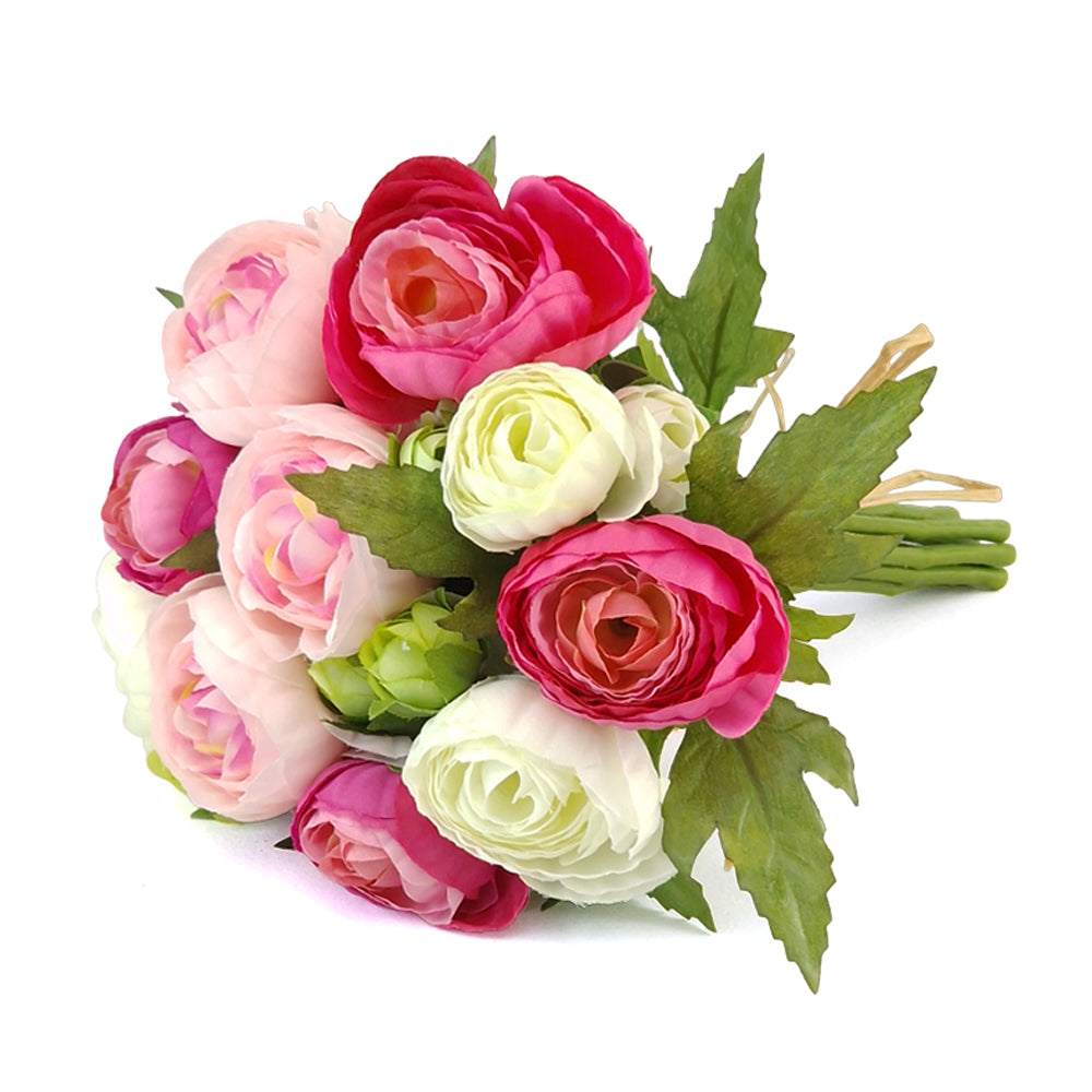 22cm Artificial Cream & Pink Ranunculus Posy for Faux Floristry Crafts