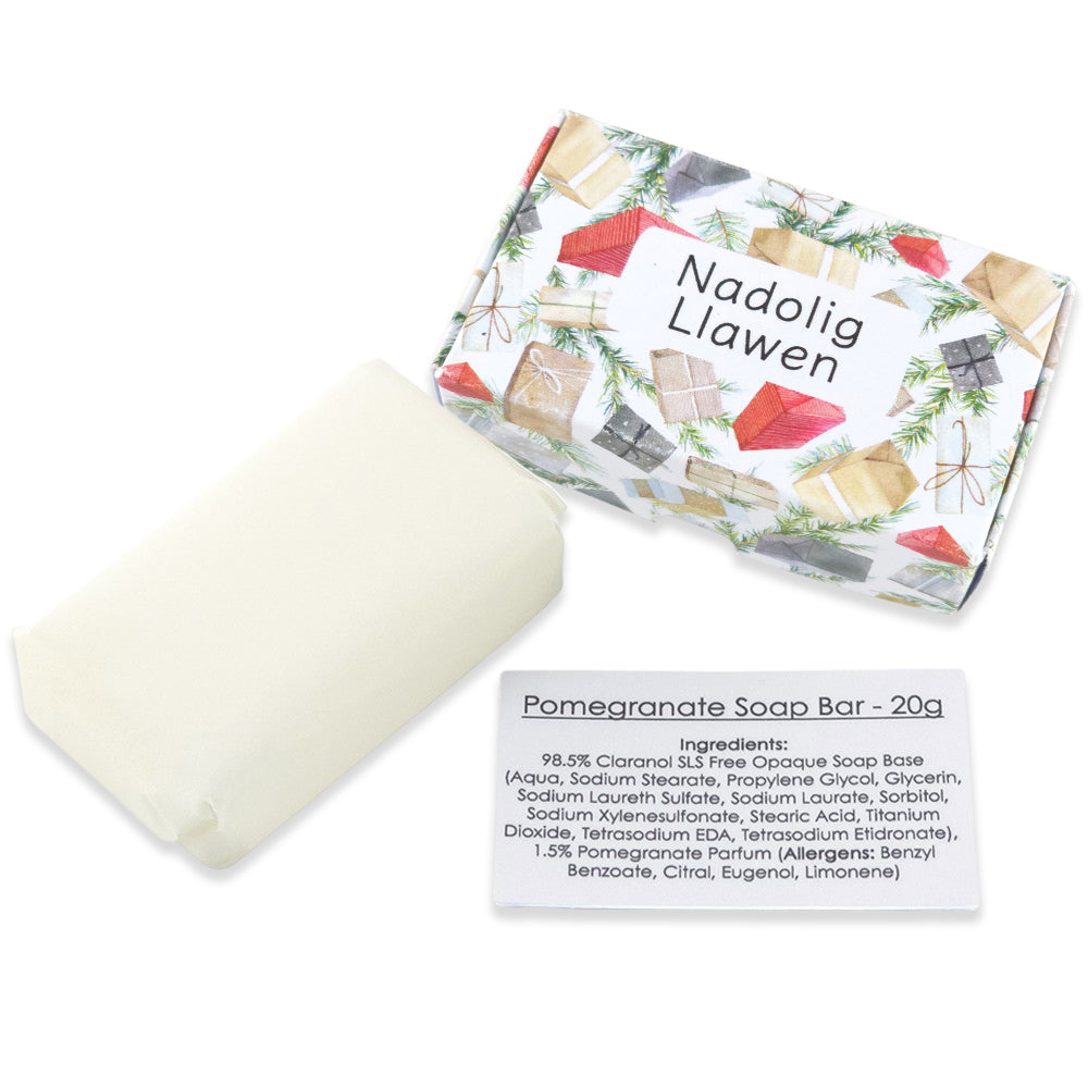 Nadolig Llawen | Pomegranate | 20g Travel Soap Bar | Little Gift | Cracker Filler