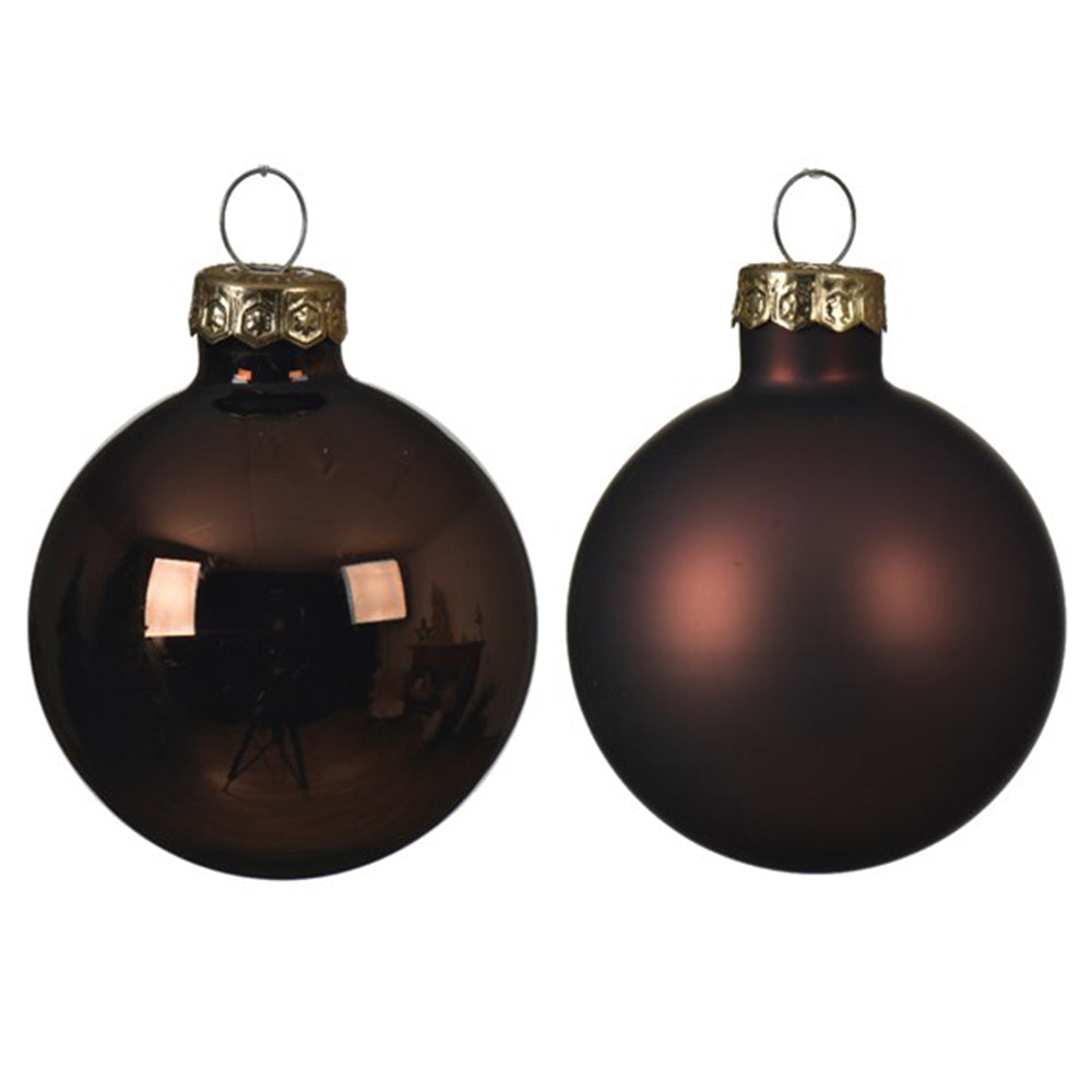12 5cm Dark Brown Glass Christmas Tree Bauble Decorations