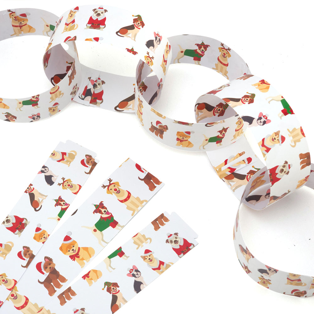 30 Reusable Christmas Paper Chains | Christmas Dogs | No Glue Needed | 2.5m