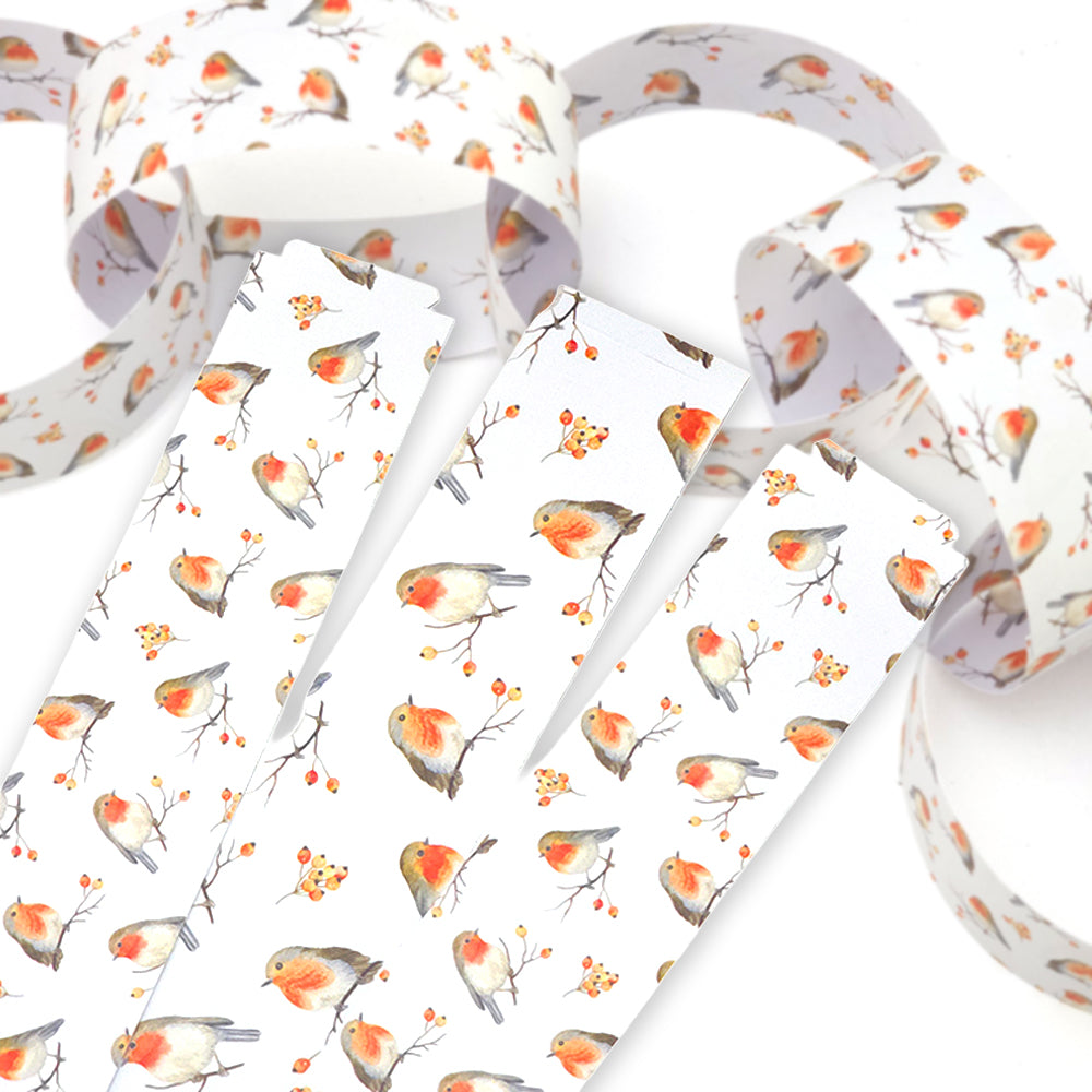 30 Reusable Christmas Paper Chains | Watercolour Robin | No Glue Needed | 2.5m