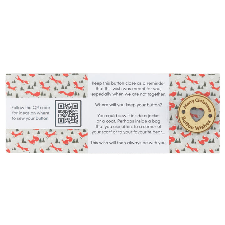 Christmas Fox | Button Wishes | Merry Christmas Sew On Token | Cracker Filler
