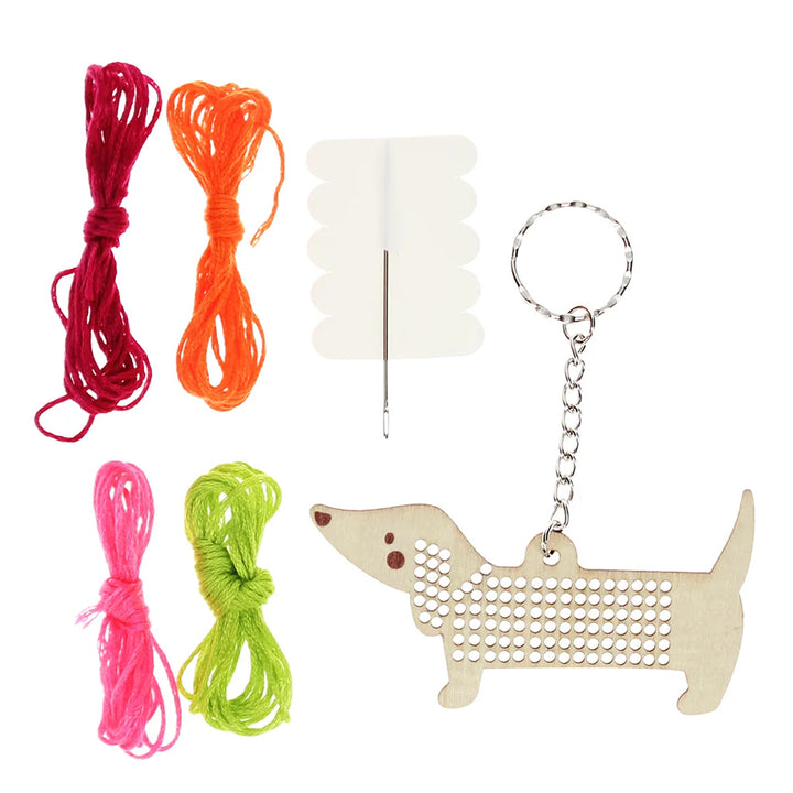 Stitch Your Own Wooden Sausage Dog Keyring | Little Sewing Craft Kit | Gift Idea