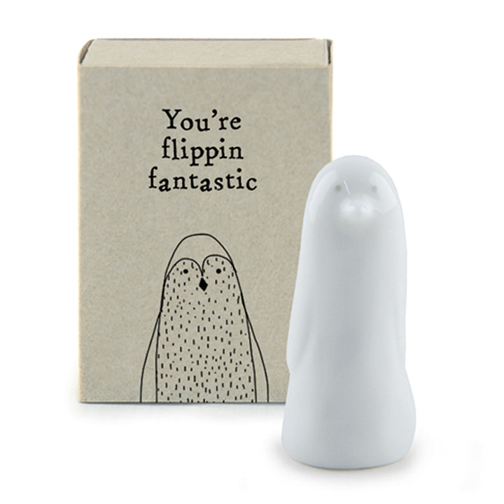 You're Flippin Fantastic | Ceramic Penguin in a Matchbox | Cracker Filler | Little Gift