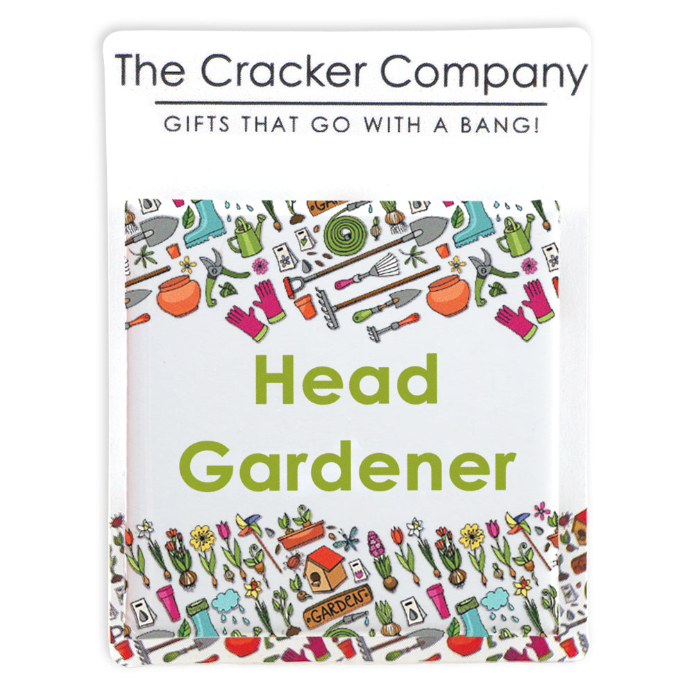 Head Gardener | 38mm Square Pin Badge | Cracker Filler Gift