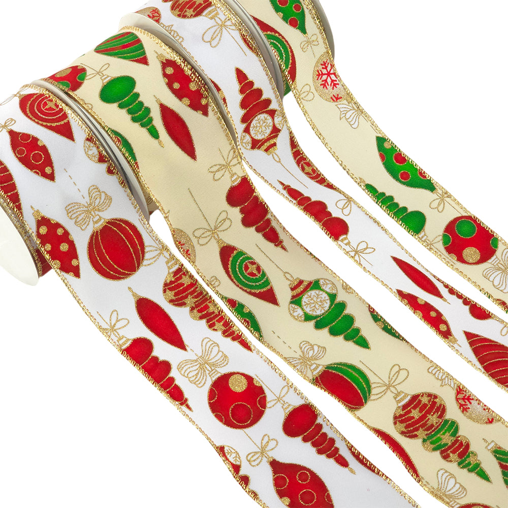 Bable Ribbon Wire Edged Satin & Glitter Christmas Bauble Ribbon | 38 or 63mm Wide ...
