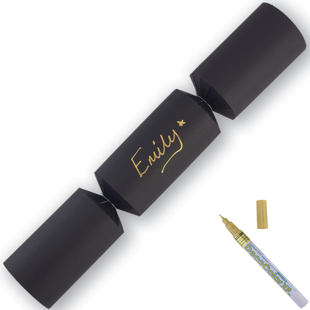 Black | 12 Personalise Your Own Crackers | Make &amp; Fill Your Own | With Pen